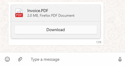 Figura 7. Arquivo APK compartilhado como PDF usando o WhatsApp para desktop